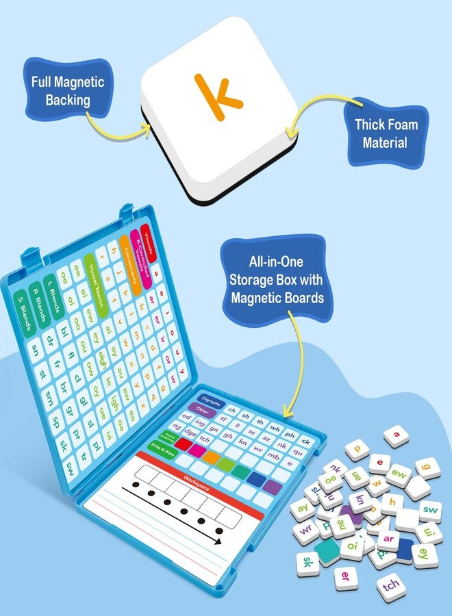 Aizweb Phonics Magnetic Letter Tiles,All-in-one Magnetic Phonics Kit,Reading &Spelling Games with Dry-Erase Boards&Storage Case,Phonics Games for Preschool Pre k& Kindergarten Classroom Learning - Image 4